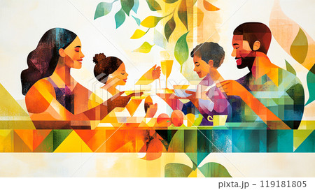 Multicultural Family Enjoying Meal Together 119181805