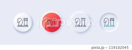 Chess line icon. Neumorphic, Red gradient, 3d pin buttons. Business strategy sign. Tactic board game symbol. Line icons. Neumorphic buttons with outline signs. Vector Chess line icon. Neumorphic, Red gradient, 3d pin buttons. Business strategy sign. Tactic board game symbol. Line icons. Neumorphic buttons with outline signs. Vector 119182045