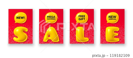 Poster templates with 3d sale text. New tag. Special offer sign. New arrival symbol. Arrivals poster frame message. Offer chat bubbles. Text speech balloon. Vector Poster templates with 3d sale text. New tag. Special offer sign. New arrival symbol. Arrivals poster frame message. Offer chat bubbles. Text speech balloon. Vector 119182109