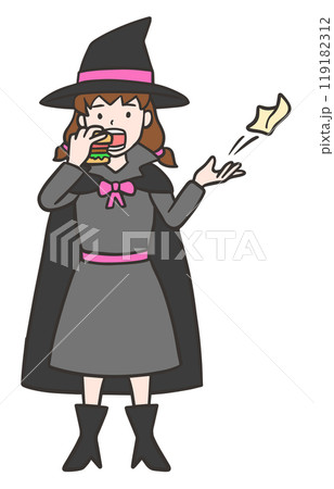 ハロウィンでゴミを捨てるコスプレ女性 119182312