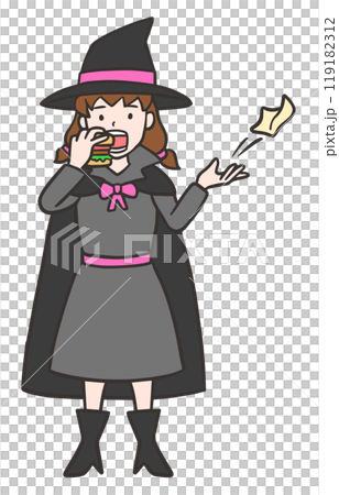 Cosplay woman throwing away trash on Halloween 119182312