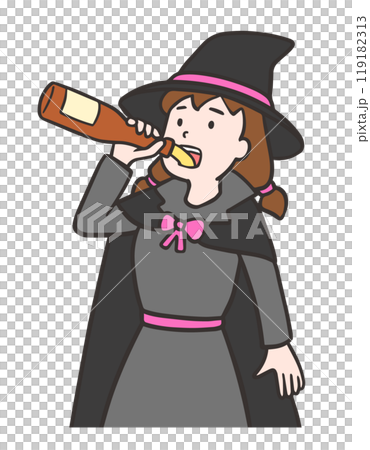 瓶ビールを一気飲みするコスプレした女性 119182313