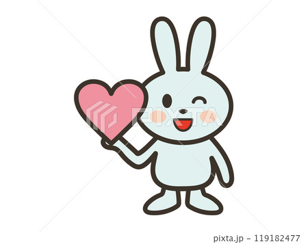 ハートマークを持って笑顔でウインクするかわいいうさぎさんのイラスト 119182477
