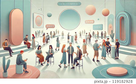 メタバースでの交流体験を描いた未来的なイラスト メタバースでの交流体験を描いた未来的なイラスト 119182928