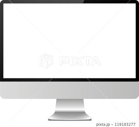 A blank computer screen on a sleek desktop monitor against a simple backdrop, ideal for presentations and digital content creation 119183277