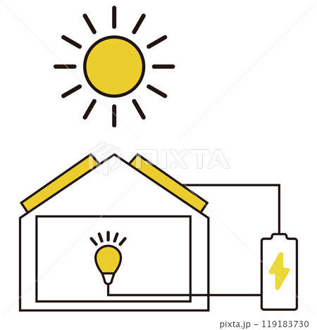 シンプルな線画のソーラーパネルを使った太陽光発電システムのイラスト シンプルな線画のソーラーパネルを使った太陽光発電システムのイラスト 119183730