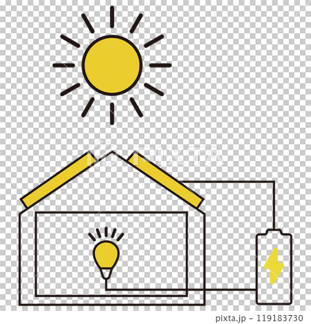 シンプルな線画のソーラーパネルを使った太陽光発電システムのイラスト シンプルな線画のソーラーパネルを使った太陽光発電システムのイラスト 119183730