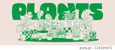 A Illustration of house plants. Indoor potted plants banner. Concept home garden. 119184671