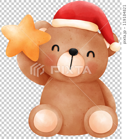 Cute Christmas Teddy Bear with star watercolor illustration 119184821