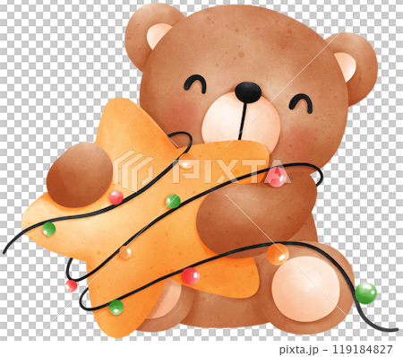 Cute Christmas Teddy Bear with star watercolor illustration 119184827