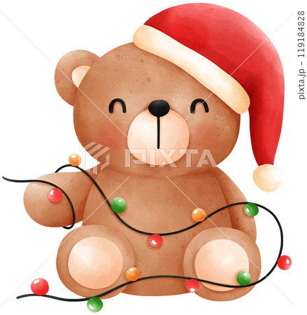 Cute Christmas Teddy Bear watercolor illustration 119184828