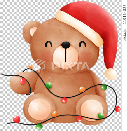 Cute Christmas Teddy Bear watercolor illustration 119184828