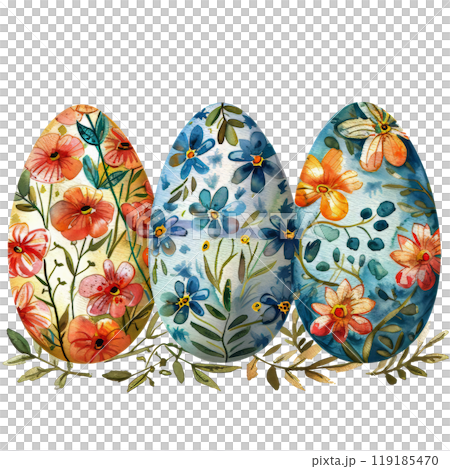 Painted Egg With Flowers and Leavesのイラスト素材 [119185470] - PIXTA