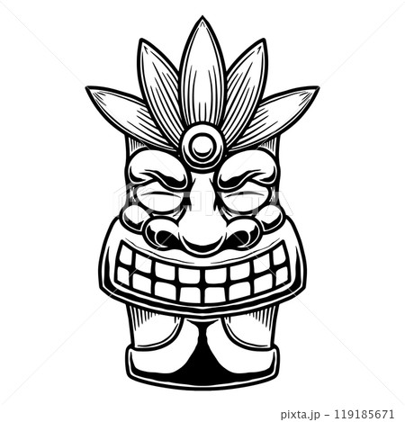 Illustration of tiki idol in monochrome style. Design element for poster, card, banner, emblem, sign. Vector illustration Illustration of tiki idol in monochrome style. Design element for poster, card, banner, emblem, sign. Vector illustration 119185671
