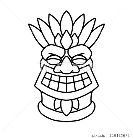 Illustration of tiki idol in monochrome style. Design element for poster, card, banner, emblem, sign. Vector illustration 119185672