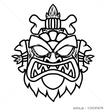 Illustration of tiki idol. Design element for poster, card, banner, emblem, sign. Vector illustration 119185676
