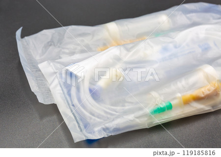 Device for infusion of blood substitutes and infusion solutions closeup. 119185816