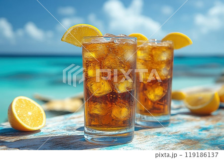 Long Island Iced Tea at a lively summer beach party 119186137