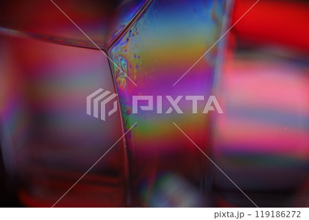 Bright reflection of liquid in macro, blue and silver colors, rainbow background, Blue bubbles in macro, connection of bubbles in macro, cell from liquid, molecules connection, ultra macro 119186272