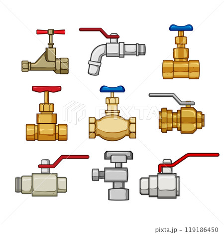 plumbing valve set cartoon vector illustration 119186450