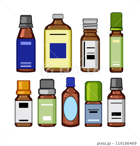 essential oil bottle set cartoon vector illustration 119186469