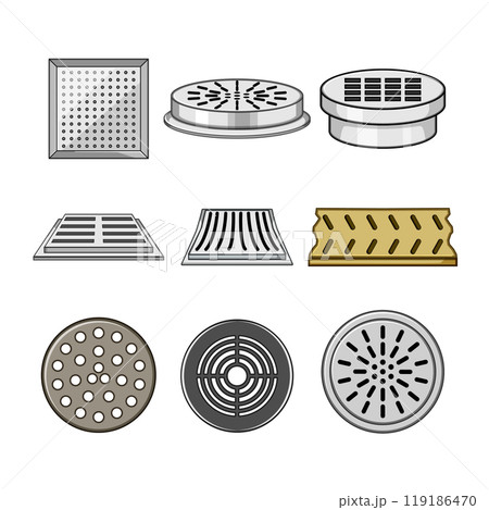 drain cover set cartoon vector illustration 119186470