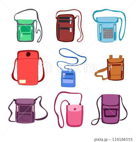 travel neck pouch set cartoon vector illustration 119186555