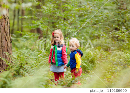 Kids hiking in autumn park 119186690