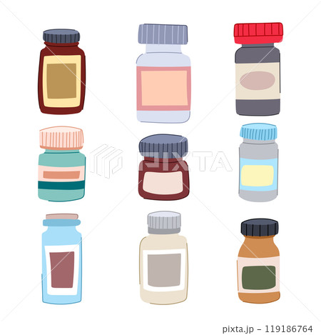 pill bottle set cartoon vector illustration 119186764