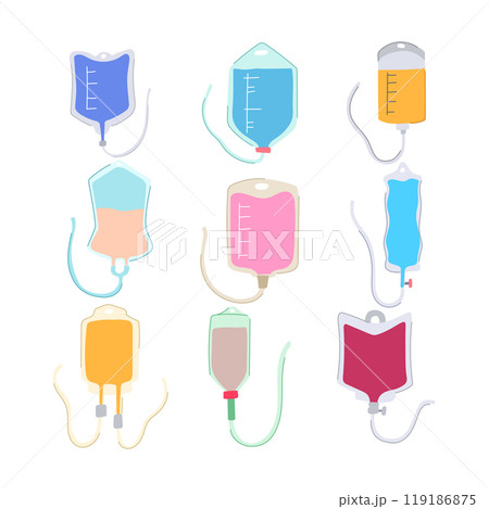 iv drip bag set cartoon vector illustration 119186875