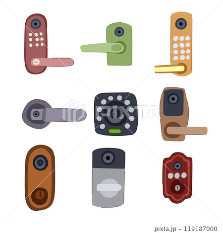 facial recognition lock set cartoon vector illustration facial recognition lock set cartoon vector illustration 119187000