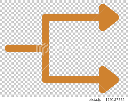 二手に分かれる矢印3（オレンジ） 119187283