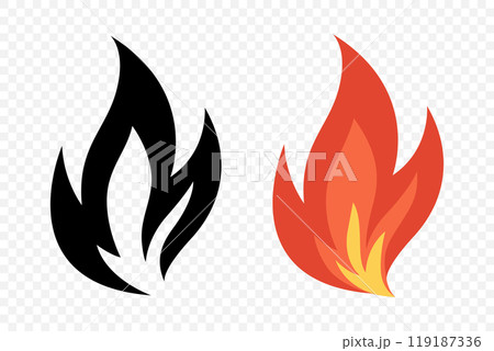 Vector Fire Flame Icon Set. Isolated Campfire, Bonfire, Flame Sign. Front View. Design Template for Outdoor, Camping, Emergency Graphics. Vector Illustration 119187336