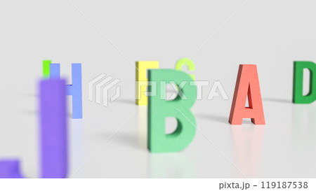 The alphabet multi color on white background for education or kid concept 3d rendering. The alphabet multi color on white background for education or kid concept 3d rendering. 119187538