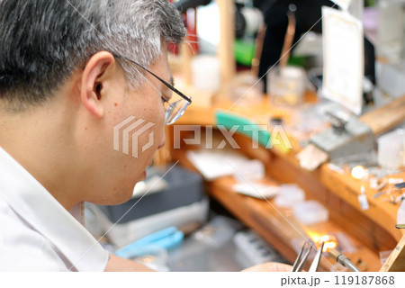 Gyeongsangnam-do, Jinju-si, Republic of Korea, October 11, 2024: Mr. Kim Myeong-su, the CEO of Jeonggeumgil Metalworking, is a person who lends gold to film companies. Gyeongsangnam-do, Jinju-si, Republic of Korea, October 11, 2024: Mr. Kim Myeong-su, the CEO of Jeonggeumgil Metalworking, is a person who lends gold to film companies. 119187868