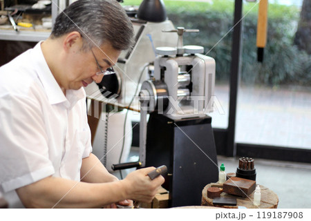 Gyeongsangnam-do, Jinju-si, Republic of Korea, October 11, 2024: Mr. Kim Myeong-su, the CEO of Jeonggeumgil Metalworking, is a person who lends gold to film companies. 119187908