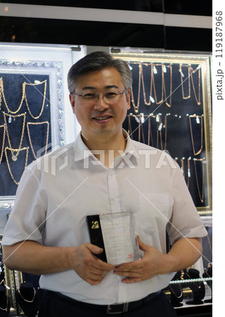 Gyeongsangnam-do, Jinju-si, Republic of Korea, October 11, 2024: Mr. Kim Myeong-su, the CEO of Jeonggeumgil Metalworking, is a person who lends gold to film companies. 119187968