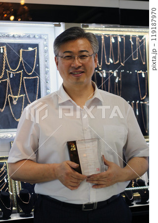 Gyeongsangnam-do, Jinju-si, Republic of Korea, October 11, 2024: Mr. Kim Myeong-su, the CEO of Jeonggeumgil Metalworking, is a person who lends gold to film companies. 119187970