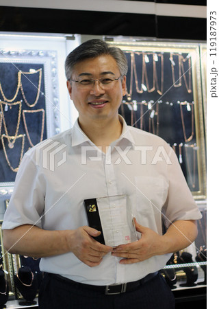 Gyeongsangnam-do, Jinju-si, Republic of Korea, October 11, 2024: Mr. Kim Myeong-su, the CEO of Jeonggeumgil Metalworking, is a person who lends gold to film companies. Gyeongsangnam-do, Jinju-si, Republic of Korea, October 11, 2024: Mr. Kim Myeong-su, the CEO of Jeonggeumgil Metalworking, is a person who lends gold to film companies. 119187973