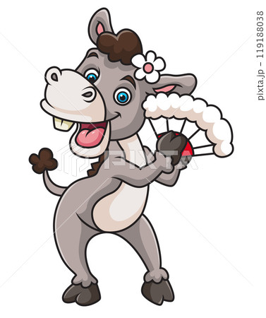 Cute Mexican donkey holding hand fan traditional of illustration 119188038