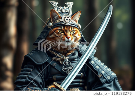 刀を持った鎧をまとった猫侍 119188279