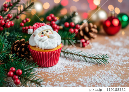 クリスマスカップケーキとキラキラの背景 119188382