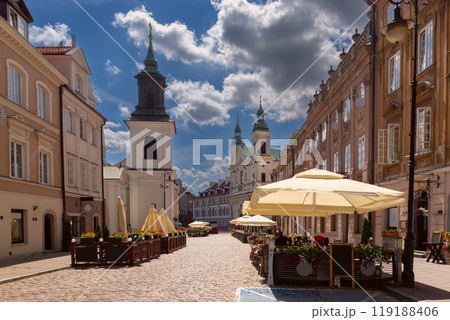 Old street in the historical part of Warsaw on a sunny day. Old street in the historical part of Warsaw on a sunny day. 119188406
