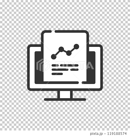 計算機上顯示的文件/報告的黑白圖示(折線圖) 計算機上顯示的文件/報告的黑白圖示(折線圖) 119188574