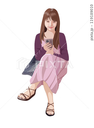 座ってスマホを見る女性イラスト 座ってスマホを見る女性イラスト 119189010