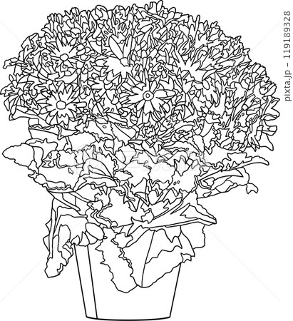 塗り絵、花の鉢植イラスト、背景透明 塗り絵、花の鉢植イラスト、背景透明 119189328