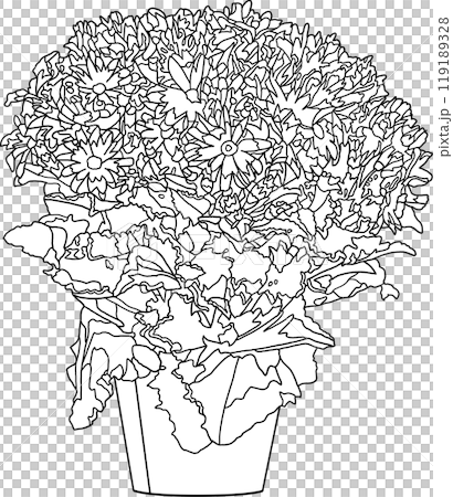 塗り絵、花の鉢植イラスト、背景透明 塗り絵、花の鉢植イラスト、背景透明 119189328