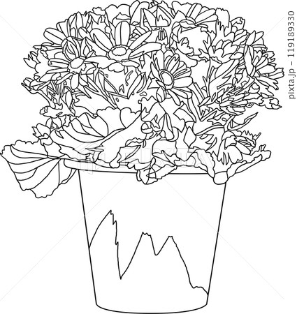 塗り絵、花の鉢植イラスト、背景透明 塗り絵、花の鉢植イラスト、背景透明 119189330