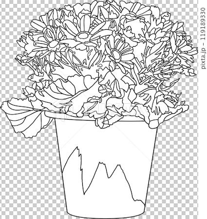 Coloring book, flower pot illustration, transparent background 119189330