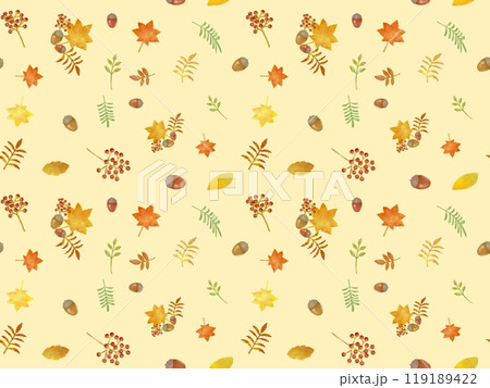 ドングリと落ち葉のシームレスパターン　B-1' 119189422